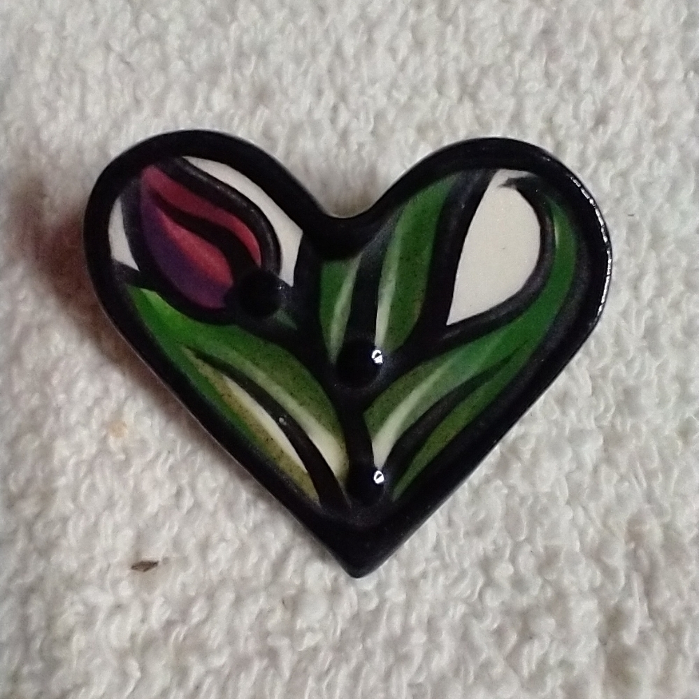 Clay art hand painted heart ❤️ tulip 🌷 flower 🌼 🌹 floral brooch